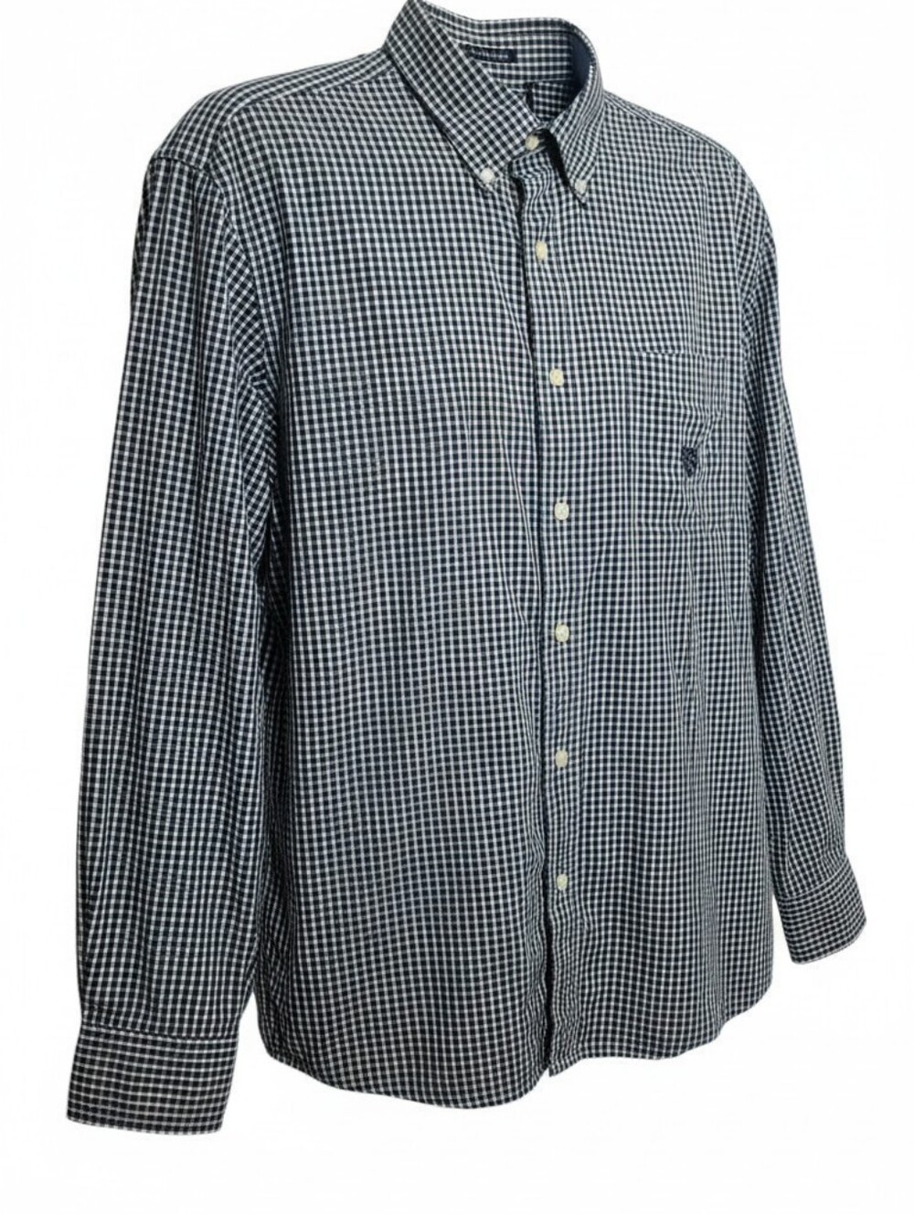 Chaps men's large long sleeve button down shirt easy care green white blue